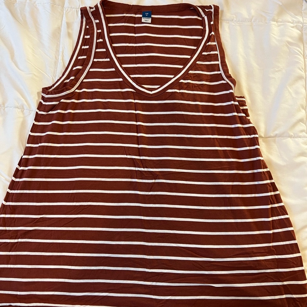 Striped V-Neck Tank Top - Brown and White